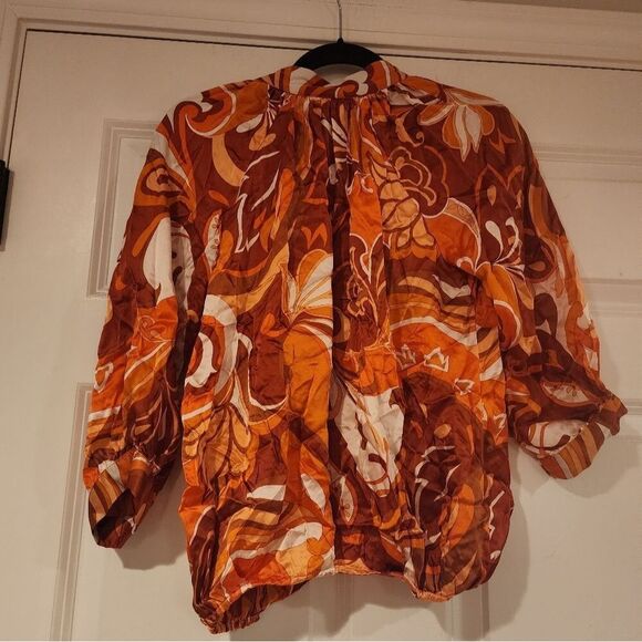 Liz Logie satin Feel orange and white blouse 70s Style Size 6 - Picture 4 of 4